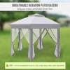 13' x 13' Pop Up Gazebo Hexagonal Canopy Shelter with 6 Zippered Mesh Netting for Patio Backyard Garden Wedding Party