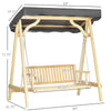 2-Person Outdoor Swing Porch Swing with Wooden Stand, Strong A-Frame Design, & Adjustable Water-Fighting Canopy, Gray