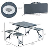 Portable Camping Table with 4 seat Foldable Camping Picnic Table Set with Umbrella Hole, 4-Seats Aluminum Fold Up Travel Picnic Table, Gray