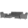 5-Piece Patio Furniture Set with PE Rattan Three-Seater Sofa, Armchairs, Footstools, Cushions, Mixed Gray