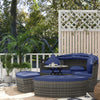 4-piece Outdoor Daybed with Canopy, Round Rattan Patio Furniture Set with Extending Tea Table, Cushions, Pillows