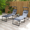 2 Folding Chaise Lounge Pool Chairs, Outdoor Sun Tanning Chairs w/ Sunroof, Headrests, 4-Position Reclining Back, Gray