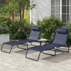 2 Pieces of 4-Position Reclining Beach Chair Chaise Lounge Folding Chair - Dark Blue