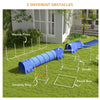 7 Pcs Agility Training Equipment for Dogs w/ Tunnels Weave Poles Adjustable Hurdle Jumping Ring, Pause Box, Blue