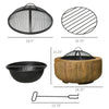 Outdoor Fire Pit with Stump Effect, 24-inch Wood-burning Brazier Fireplace with Spark Screen and Poker for Backyard Camping Bonfire