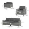 5-Piece Patio Furniture Set with PE Rattan Three-Seater Sofa, Armchairs, Footstools, Cushions, Mixed Gray