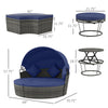 4-piece Outdoor Daybed with Canopy, Round Rattan Patio Furniture Set with Extending Tea Table, Cushions, Pillows