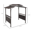 8' x 5' BBQ Grill Gazebo, Outdoor Double Tiered Interlaced Polycarbonate Roof with Steel Frame & 2 Side Shelves, Brown