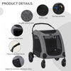 Large Dog Stroller Universal Wheel with Storage Basket Ventilated Foldable Oxford Fabric for Medium Size Dogs, Gray