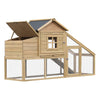 69" Wooden Chicken Coop, Poultry Cage Hen House with Connecting Ramp, Removable Tray, Ventilated Window & Nesting Box, Natural