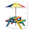 Wooden Kids Picnic Table Set with Parasol, Seating for 2 Children 3-6 Years Old, for Patio Backyard, Indoor Outdoor Use