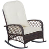 Outdoor Wicker Rocking Chair with Widen Seat, Thickened Cushion, Rattan Rocker with Steel Frame, High Weight Capacity for Patio, Cream White