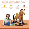 Kids Metal Plush Ride-On Rocking Horse Chair Toy with Realistic Sounds, for Toddlers Children 3+ Years, Boys Girls Gift, Dark Brown/White