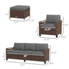 5-Piece Patio Furniture Set with PE Rattan Three-Seater Sofa, Armchairs, Footstools, Cushions, Mixed Brown