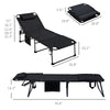 2 Piece Folding Chaise Lounge Pool Chairs with 5-level Reclining Back, Reading Hole, Side Pocket, Black