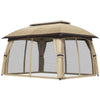 10' x 13' Patio Gazebo, Outdoor Gazebo Canopy Shelter with Netting, Vented Roof for Garden Beige