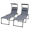 2 Folding Chaise Lounge Pool Chairs, Outdoor Sun Tanning Chairs w/ Sunroof, Headrests, 4-Position Reclining Back, Gray