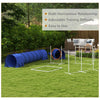 7 Pcs Agility Training Equipment for Dogs w/ Tunnels Weave Poles Adjustable Hurdle Jumping Ring, Pause Box, Blue