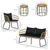 5 Piece PE Rattan Outdoor Furniture Set with Cushioned Chairs, Loveseat Sofa & Stackable Coffee Tables, Black