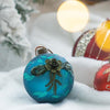 Holiday Party Glass Ornaments, Set of 4 Hanging Balls with Floral Design, Blue