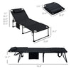 Folding Chaise Tanning Lounge Chair w/ 5-level Reclining Back, Reading Hole, Side Pocket, Headrest, Black