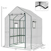 4.6' x 4.7' Portable Greenhouse, Water/UV Resistant Walk-In Hot House w/ 2 Tier U-Shape Flower Rack, Roll Up Door, Ventilating Windows, White