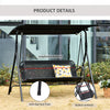 2-Seater Patio Swing Chair, Outdoor Adjustable Canopy Porch Swing with Armrests, Texeline Fabric and Steel Frame, Black