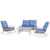 4-Piece Patio Furniture Set with Loveseat Sofa, Rocking Chairs, Coffee Table, Cushions, for Backyard, Lawn and Pool, Light Blue