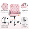 Velvet Home Office Chair, Button Tufted Desk Chair with Padded Armrests, Adjustable Height and Swivel Wheels, Pink