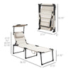 2 Folding Chaise Lounge Pool Chairs, Outdoor Sun Tanning Chairs w/ Sunroof, Headrests, 4-Position Reclining Back, Beige