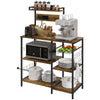 Kitchen Bakers Storage Rack with Charge Station, Industrial Microwave Stand with Adjustable Shelf, 5 Hooks, Wire Basket