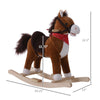 Kids Kids Ride on Rocking Horse Plush Toy with Realistic Sounds and Red Scarf, Gift For Kids Over 3 Years Old, Brown