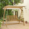 2 Seater Porch Swing with Stand and Canopy, Wooden Patio Furniture, Outdoor Swing Seat Loveseat