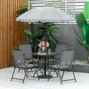 6 Piece Patio Dining Set for 4 with Umbrella, with 4 Folding Dining Chairs & Round Glass Table for Garden, Gray