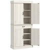 71" Freestanding Kitchen Pantry with 4 Doors and 2 Large Cabinets, Tall Storage Cabinet with Drawer, Distressed White