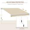 12' x 8' Patio Awning, Canopy Retractable Sun Shade Shelter w/ Manual Crank Handle for Deck, Yard, Cream White