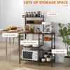 Kitchen Bakers Storage Rack with Charge Station, Industrial Microwave Stand with Adjustable Shelf, 5 Hooks, Wire Basket