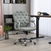 PU Leather Home Office Chair, Button Tufted Desk Chair with Padded Armrests, Adjustable Height and Swivel Wheels, Gray