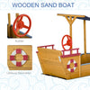 Pirate Ship Wooden Sandbox Covered Children Sand boat Outdoor, with Storage Bench, Sun Protective Canopy Cover, Ages 3-8 Years Old, Orange