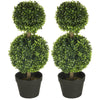 2 Pcs 23.5" Artificial Boxwood Ball Topiary Tree Set of 2 Fake Plants in Pot with Double Ball-Shaped Leaves Green