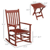 Wooden Rocking Chair Set w/ Foldable Side Table, Outdoor Rocker Chairs with Slatted Top Table for Garden, Balcony, Up to 352 lbs., Wine Red