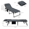 2 Piece Folding Chaise Lounge Pool Chairs with 5-level Reclining Back, Reading Hole, Side Pocket, Gray