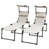 2 Folding Chaise Lounge Pool Chairs, Outdoor Sun Tanning Chairs w/ Sunroof, Headrests, 4-Position Reclining Back, Beige