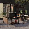 8' x 5' BBQ Grill Gazebo, Outdoor Double Tiered Interlaced Polycarbonate Roof with Steel Frame & 2 Side Shelves, Brown