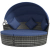 4-piece Outdoor Daybed with Canopy, Round Rattan Patio Furniture Set with Cushions, Pillows