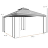 10' x 12' Patio Gazebo with Corner Frame Shelves, Double Roof Outdoor Gazebo Canopy Shelter with Netting, Gray