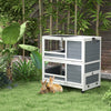 2-Tier Indoor Rabbit Hutch, Rabbit Cage Bunny House with Wheels & Feeding Trough, Pet Habitat for Small Animals, Gray