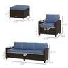 5-Piece Patio Furniture Set with PE Rattan Three-Seater Sofa, Armchairs, Footstools, Cushions, Deep Coffee