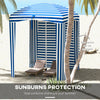 5.8' x 5.8' Cabana Umbrella with Single-top, Vented Windows, Ruffles, Carry Bag, Outdoor Umbrella, Blue White Strip