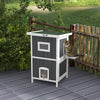 Outside Cat House Wooden Feral Cat House w/ Weatherproof Roof, Removable Floor, Escape Doors, for 1-2 Cats, Gray